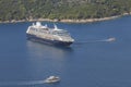 Deck ship anchored in the bay before the insel Lokrum in the Adriatic Sea near the city Dubrovnik. Sea travel in Croatia. Sea Royalty Free Stock Photo