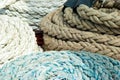 Deck of a ship with spiral wound ropes