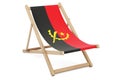 Deckchair with Angolan flag. Angola vacation, tours, travel packages, concept. 3D rendering