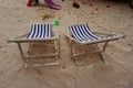 Deckchair chair beach under the tree Royalty Free Stock Photo