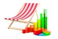 Deckchair with growth bar graph and pie chart. 3D rendering Royalty Free Stock Photo