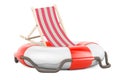 Deckchair with lifebuoy, 3D rendering