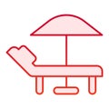 Deckchair with parasol flat icon. Chair and beach umbrella red icons in trendy flat style. Lounge and umbrella gradient Royalty Free Stock Photo