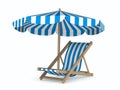 Deckchair and parasol on white background