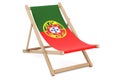 Deckchair with Portuguese flag. Portugal vacation, tours, travel packages, concept. 3D rendering Royalty Free Stock Photo