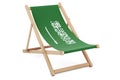 Deckchair with Saudi Arabian flag. Saudi Arabia vacation, tours, travel packages, concept. 3D rendering
