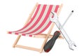 Deckchair with screwdriver and wrench, 3D rendering