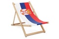 Deckchair with Serbian flag. Serbia vacation, tours, travel packages, concept. 3D rendering