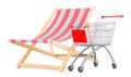 Deckchair with shopping cart, 3D rendering