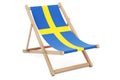 Deckchair with Swedish flag. Sweden vacation, tours, travel packages, concept. 3D rendering Royalty Free Stock Photo