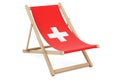 Deckchair with Swiss flag. Switzerland vacation, tours, travel packages, concept. 3D rendering