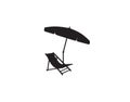 Deckchair umbrella summer beach holiday symbol silhouette icon. Chaise longue, parasol isolated. Sunbath beach resort symbol of Royalty Free Stock Photo