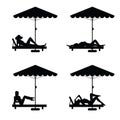 Deckchair and umbrella with woman on it illustration