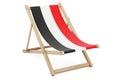 Deckchair with Yemeni flag. Yemen vacation, tours, travel packages, concept. 3D rendering