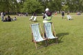 Deckchairs for hire in st james`s park in london