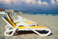 Deckchairs in La manga seaside Royalty Free Stock Photo