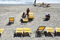 Deckchairs on Sand and Shingle Beach, Savona, Liguria, Italy