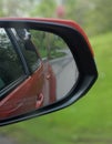 Decker rat terrier dog looking out window and can see inside  truck mirror Royalty Free Stock Photo