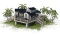 Deckhouse with palm trees on a green area Royalty Free Stock Photo