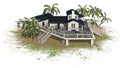 Deckhouse with palm trees on a sand area Royalty Free Stock Photo