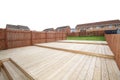 Side view of wooden decking in the garden