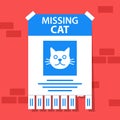 The declaration of the disappearance of a beloved cat. the runaway animal is in danger. Royalty Free Stock Photo