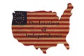 Declaration of Independence message on vintage old Betsy Ross 13 stars US American flag map Royalty Free Stock Photo