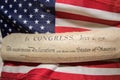 Declaration of independence 4th july 1776 on usa flag Royalty Free Stock Photo