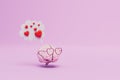 a declaration of love. a brain in rose-colored heart glasses and a cloud with hearts on a pastel background. 3D render