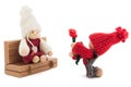 Declaration of love; sweethearts boy and girl wooden and knitted