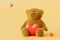 a declaration of love. teddy bear with a heart on a beige background. 3D render