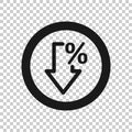 Decline arrow icon in flat style. Decrease vector illustration on white isolated background. Revenue model business concept