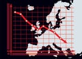 Decline chart diagram on Europe map background