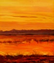 Decline on lake, painting by oil on canvas Royalty Free Stock Photo