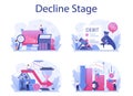 Decline stage concept set. Finance crisis with falling down graph Royalty Free Stock Photo