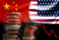 Decline of stock bar graph with USA and China flags. Its is symbol for economic tariffs trade war crisis between biggest economic Royalty Free Stock Photo