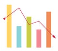 Declining bar chart with arrow going down. Royalty Free Stock Photo