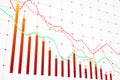 Declining Bar and Line Graphs on Grid Background. 3D Rendering Royalty Free Stock Photo
