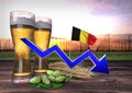 Declining beer consumption in Belgium. 3D render