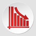 Declining business arrow on diagram of growth, downward green arrow. vector graph icon. eps10