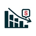 Declining financial chart icon with downward arrow showing loss decrease and negative dollar trend Royalty Free Stock Photo