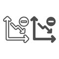 Declining graph with arrow going down and minus line and solid icon, diagram concept, chart vector sign on white Royalty Free Stock Photo