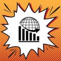 Declining graph with earth. Vector. Comics style icon on pop-art background.. Illustration. Royalty Free Stock Photo