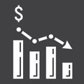 Declining graph glyph icon, business and finance