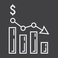 Declining graph line icon, business and finance