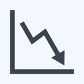 Declining Line Graph Icon in trendy glyph style isolated on soft blue background