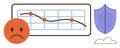 Declining Trends with Sad Face, Shield, and Cloud for Security and Data Insights Royalty Free Stock Photo