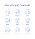 Decluttering blue gradient concept icons set