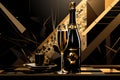 Deco Celebration: Art Deco-Style Illustration of Champagne Bottle and Flute