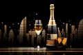 Deco Celebration: Art Deco-Style Illustration of Champagne Bottle and Flute